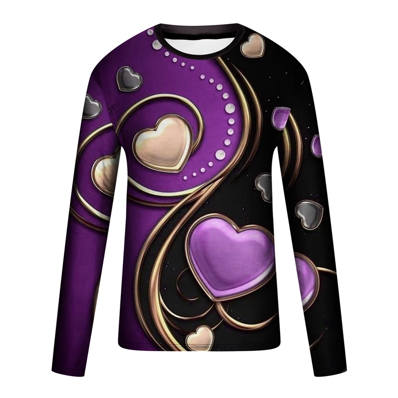 

New Lloving Heart Pattern 3D Printed Long Sleeve T-Shirt For Women Men Clothing Casual Fashion O Neck Breathable Comfortable Tee