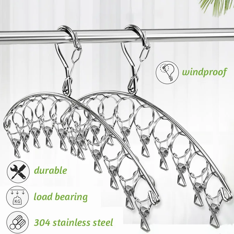 6-20Pegs Stainless Steel Clothes Drying Hanger Windproof Clothing Rack Clips Sock Laundry Airer Hanger Underwear Socks Holder 4