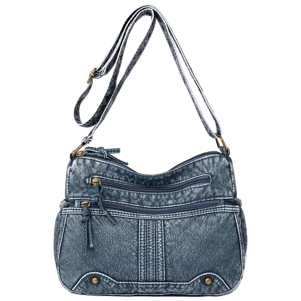Women Soft Handbag Large Capacity Casual Satchel Bag Adjustable Strap Zipper Vintage Multi-Pockets Retro Sling Bag