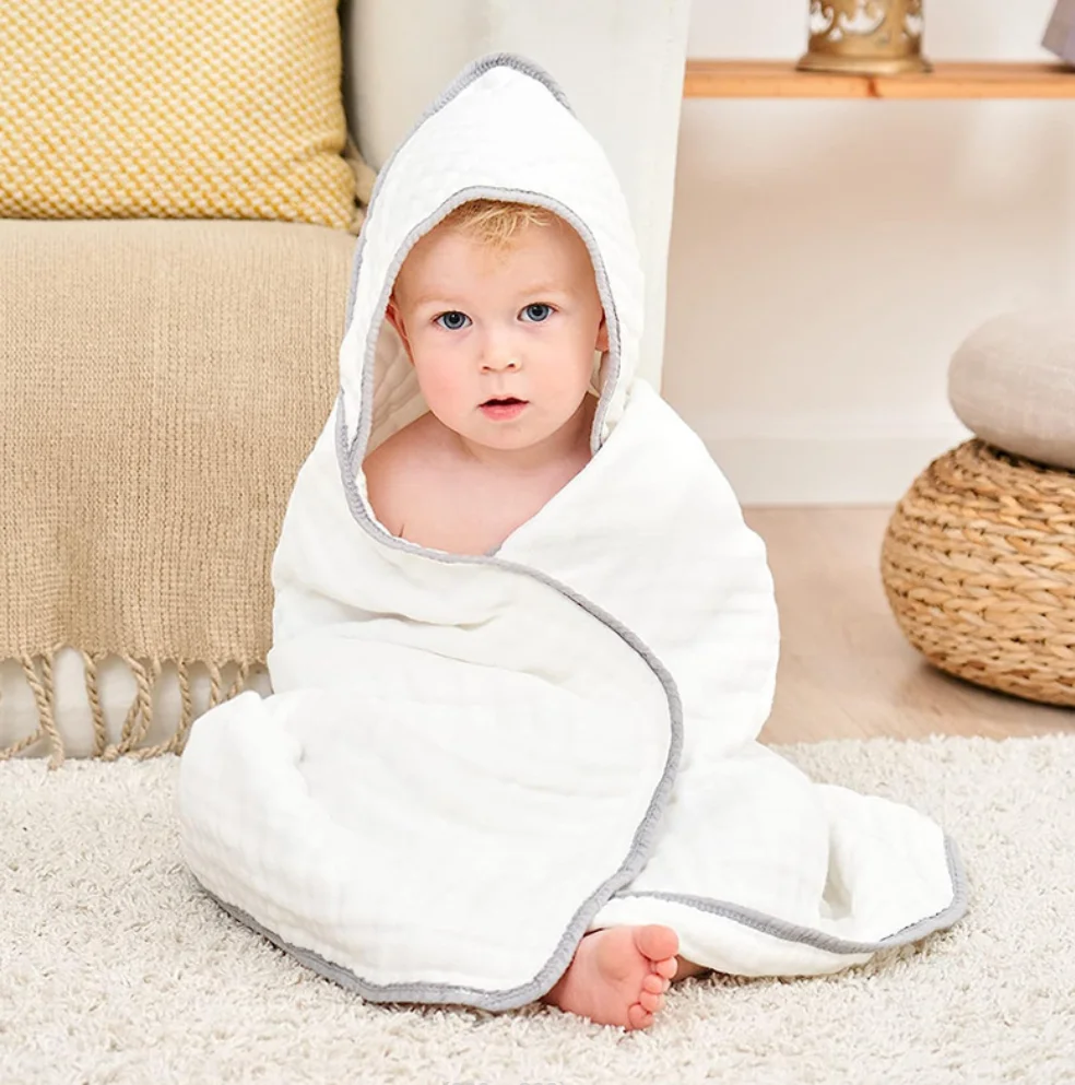 Hooded Baby Bath Towel 6 Layer Cotton Gauze Soft Newborn Baby Swaddle Blankets Infant Wrap Receiving Blanket Toddler Bathrobe