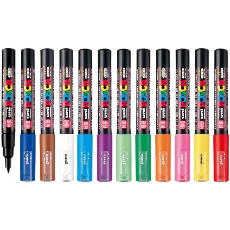 Japón Uni Posca-rotulador de pintura PC-1M 12C, rotuladores acrílicos de  Punta extrafina de 0,7mm a base de agua, rotuladores de dibujo para pintar,  regalo