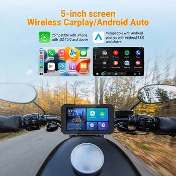 Display Wireless CarPlay per Moto da 6.0 Pollici, Impermeabile IP67, GPS, Android Auto, Registratore di Guida DVR, Monitor Moto