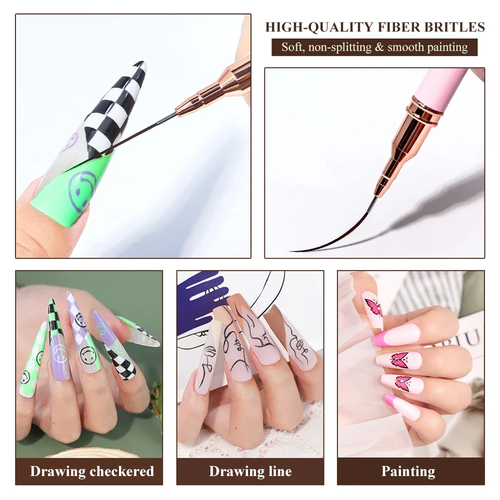 5 Pcs Nail Art Liner Brushes Set Elongated Lines Striping Drawing UV Gel Painting Nail Design Pen Professional Manicure Tool