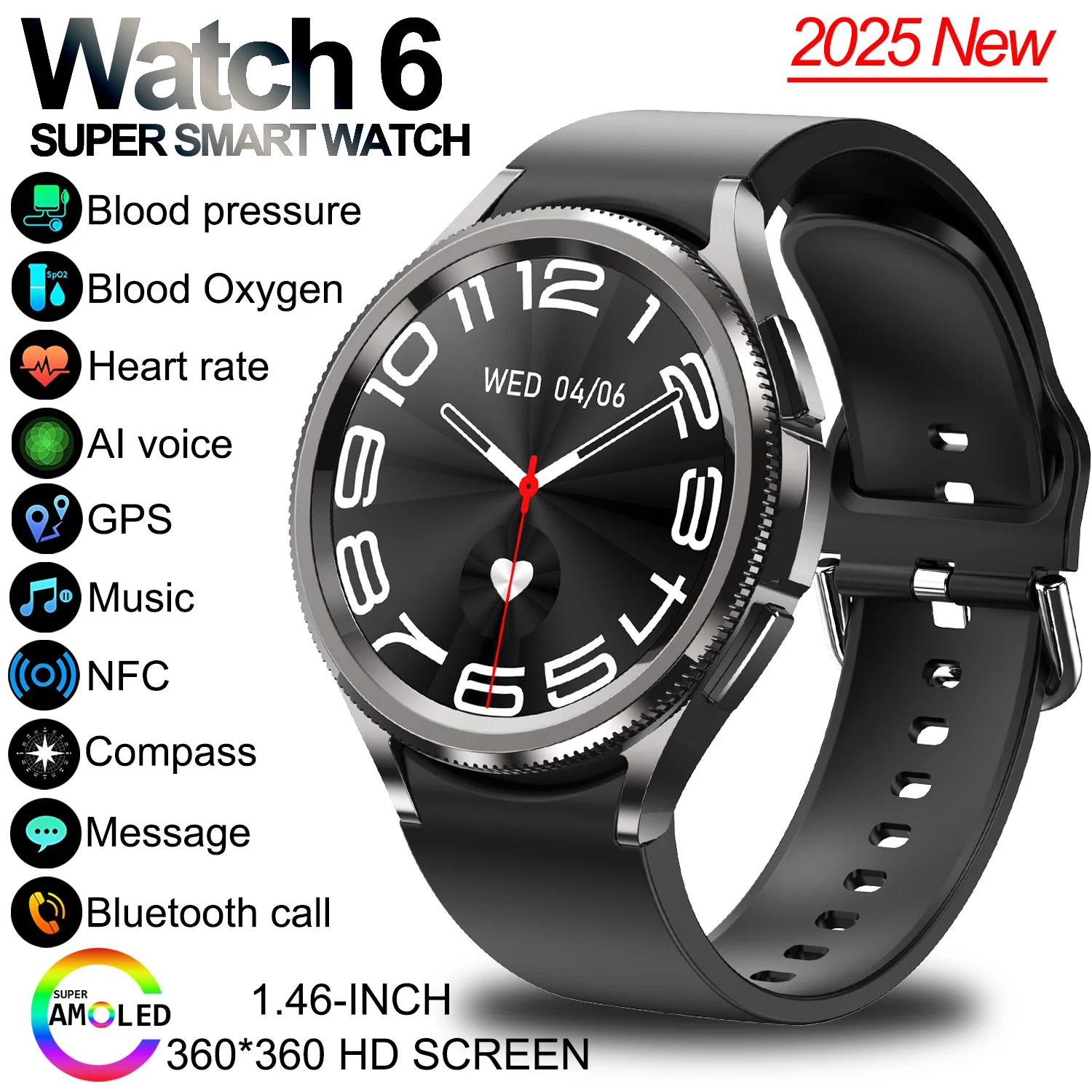For android And iOS Watch 6 Classic Smart Watch Women Men Sports ...
