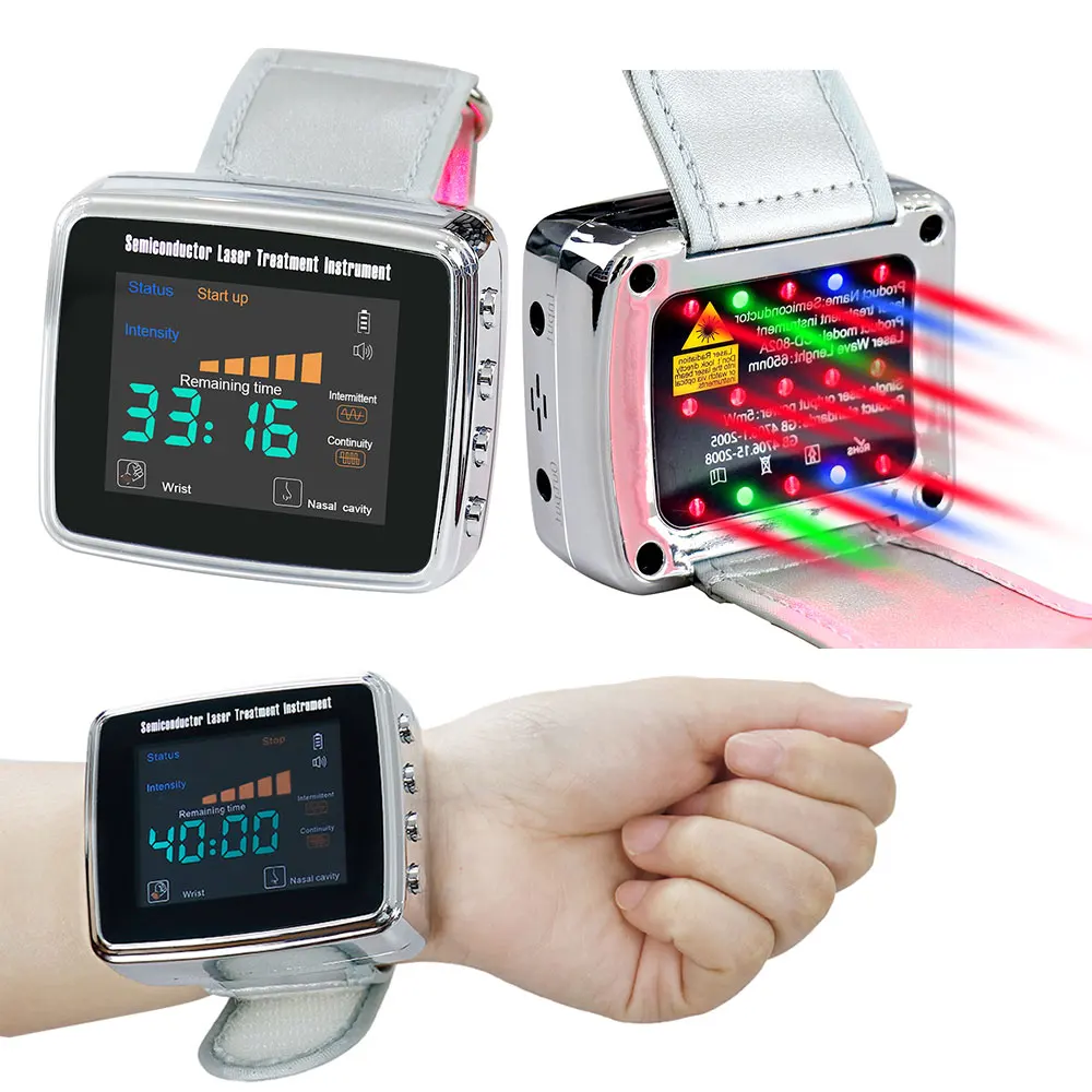 Laser Physiotherapy Device 650nm Laser 15 Holes Physiotherapy Wrist Watch For Hypertension High Cholesterol