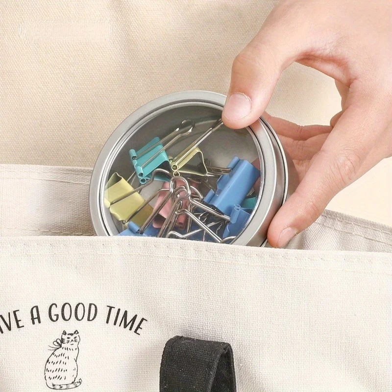 Magnetic Fridge Organiser Round Tin Box With Magnet Kitchen Spice Storage Box Home Office Organisers With Transparent Cover 4