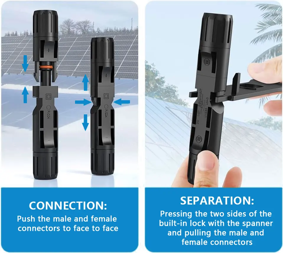 Waterproof PV Cable Connector Set for Solar Panel Systems and Wire Connection
