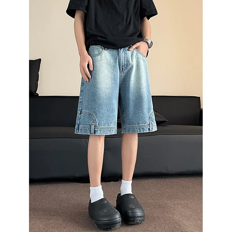 Short Men Blue Washed Denim Shorts Casual Distressed Design Summer Streetwear Fashion Comfort Fit Men Denim Shotrt