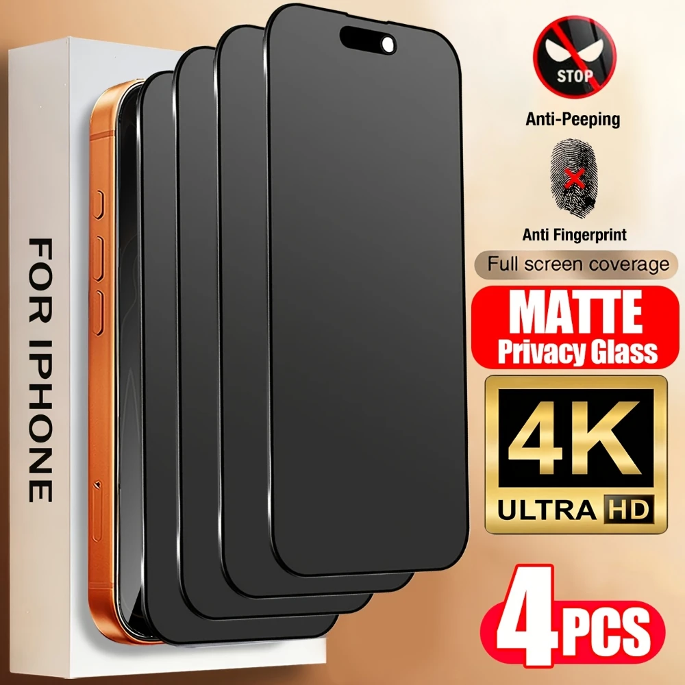 NNBILI Lot de 4 films de protection d'écran mat anti-espionnage à couverture intégrale pour iPhone Pro Max, anti-rayures, anti-traces de doigts