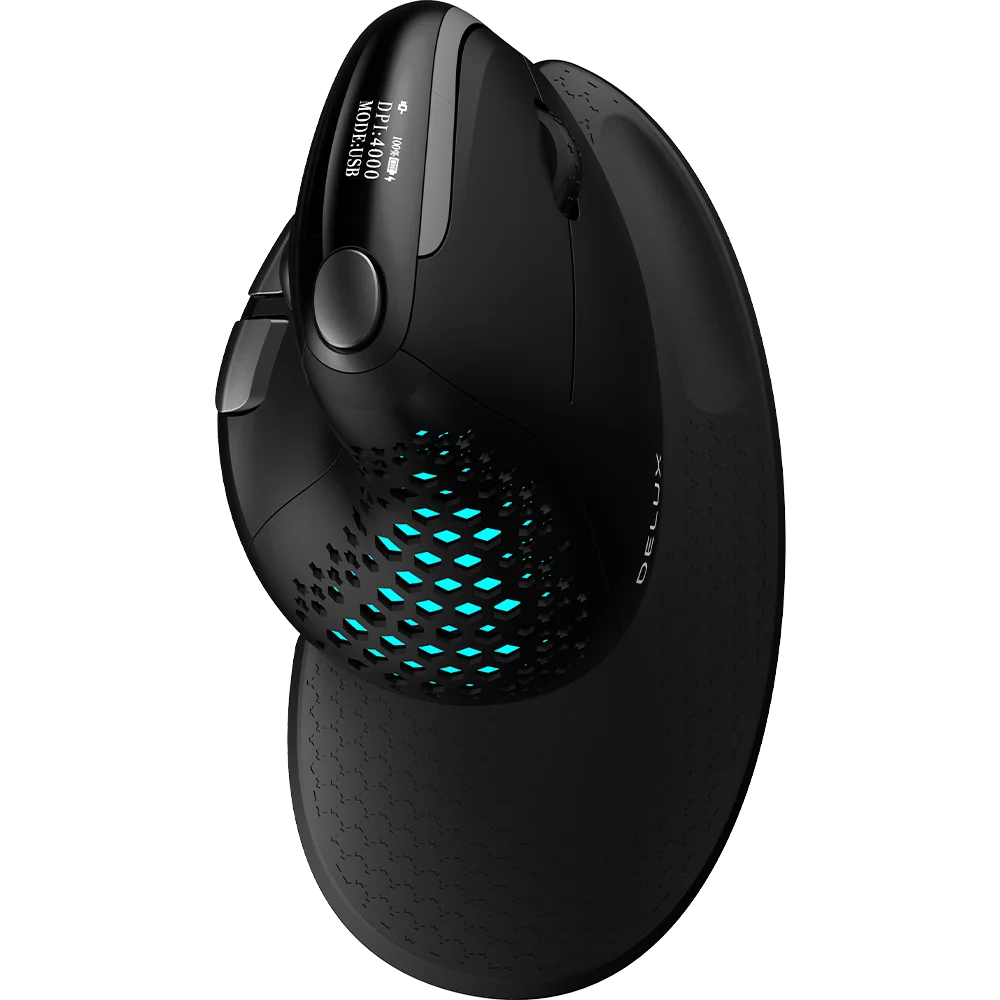 Delux Seeker 인체공학적 수직 마우스, OLED 스크린, 4000DPI 충전식, 컴퓨터용 탈착식 후면 커버, 1000mA, M618XSD