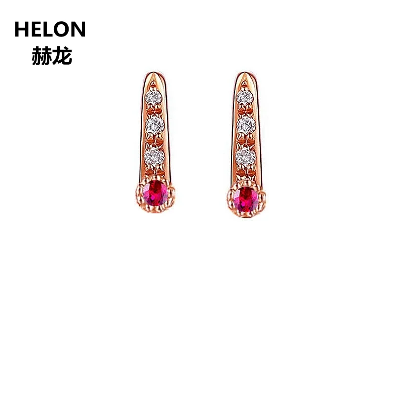 

100% Natural Ruby SI/H Natural Diamonds Earrings Solid 14k Rose Gold Engagement Wedding Stud Earrings for Women Fine Jewelry