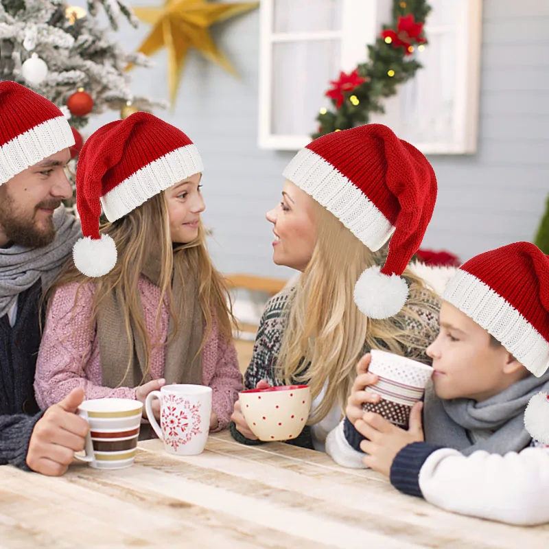YAUOIPI Weihnachtsmütze Kinder - Rote Strickmütze Mit Bommel Für 1-4 Jahre