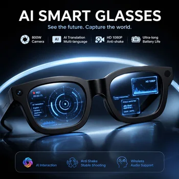 Occhiali Smart AI 2026 con Fotocamera HD 8MP, Riconoscimento Immagini, Traduzione AI, Batteria 300mAh - Per Uomo e Donna, Compatibili iOS