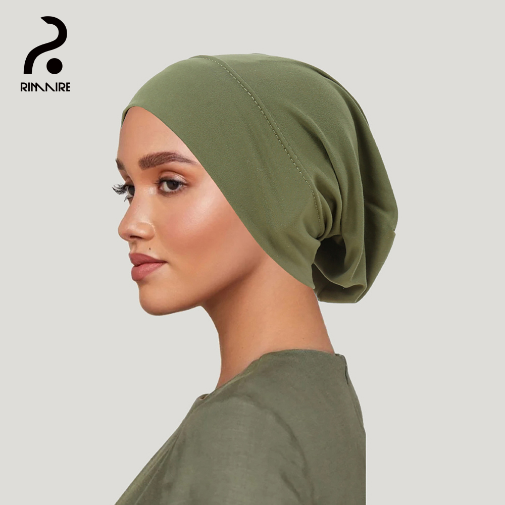 Green Jersey Undercap Soft Muslim Inner Hijab Classic Women's Turban Solid Ladies Headband Hats Hair Cover Cap Headscarf RIMAIRE