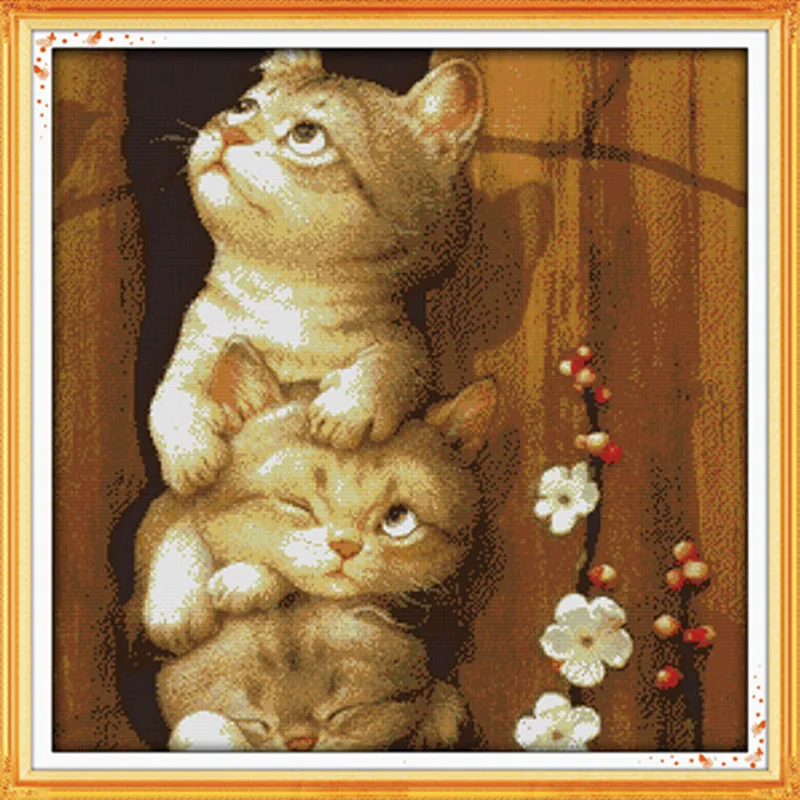 Kinds of Cats DMC DIY Cross Stitch Set Needlework Embroidery Cross-Stitch Kit Handwork Fabric 14CT & 11CT Chineses Patterns Kits