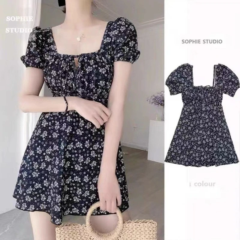 블랙 플로럴 원피스 수영복 원피스 여성, 섹시한 행잉 넥, 원숄더 비치 홀리데이 수영복, 목욕 세트, 한국 패션 