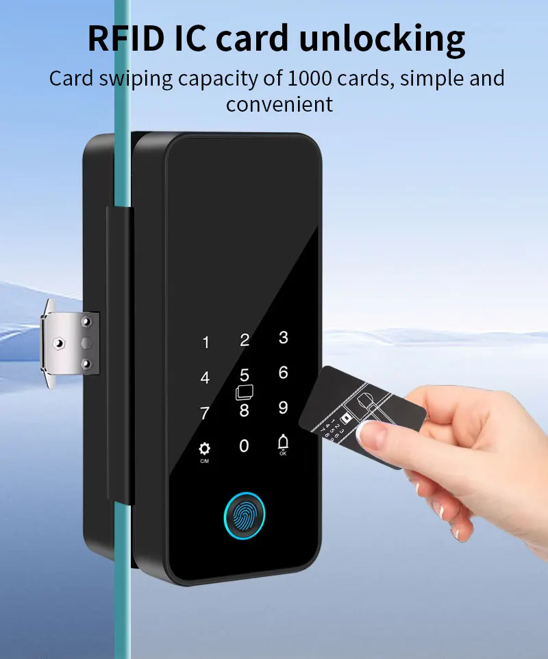 Tuya Bluetooth Biometric Glass Door Smart Lock Fingerprint Password Card Electro