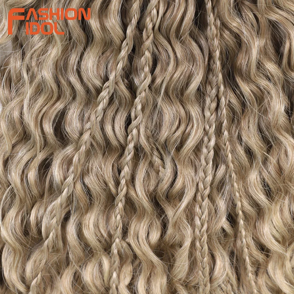 FASHION IDOL 24 inch Kinky Curly Hair Twist Crochet Hair Synthetic Braid Hair Ombre Blonde Water Wave Braiding Hair Extensions 5