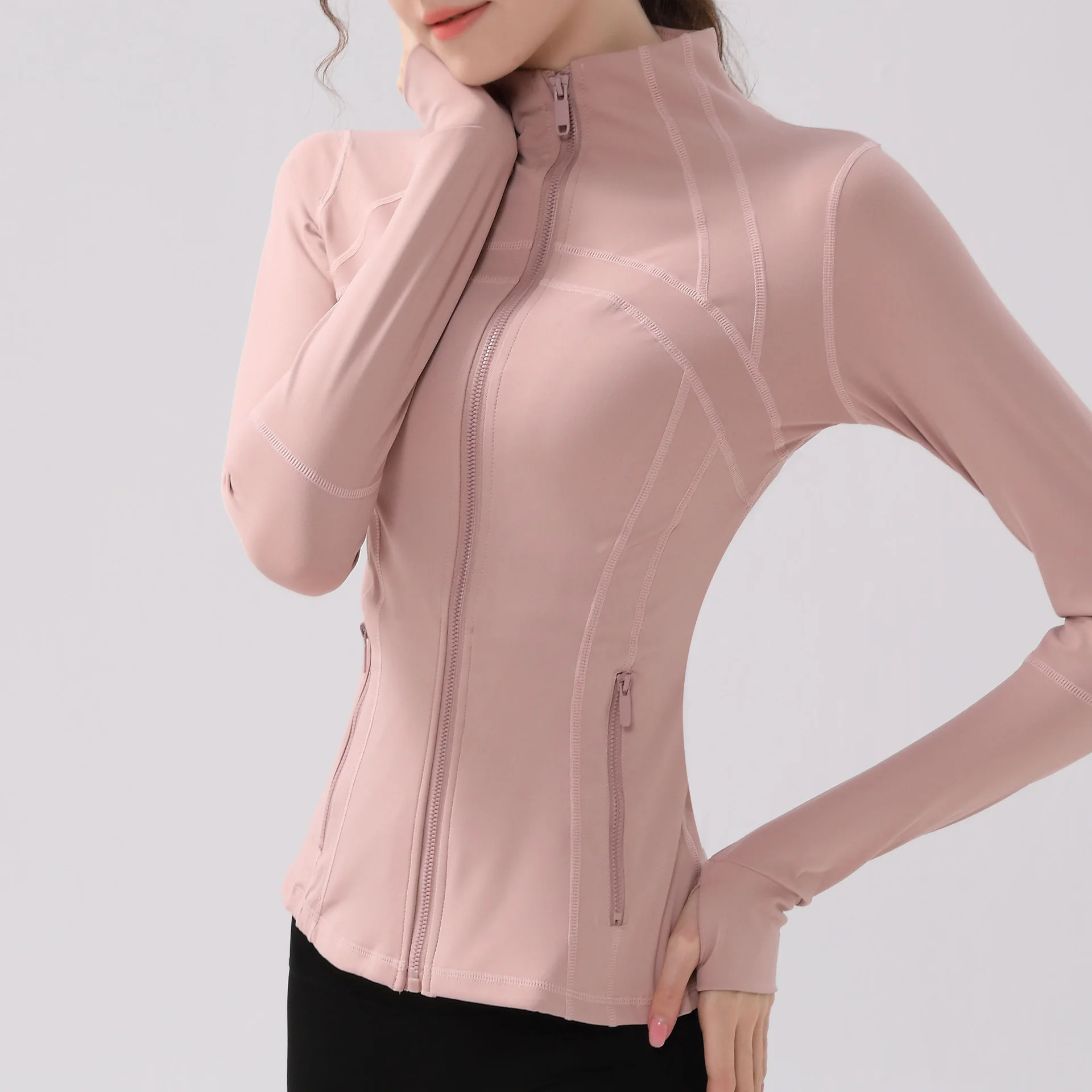 

Yoga Long sleeved Top Jacket Slim Fit Casual Sports Coat Standing Collar Running coat women