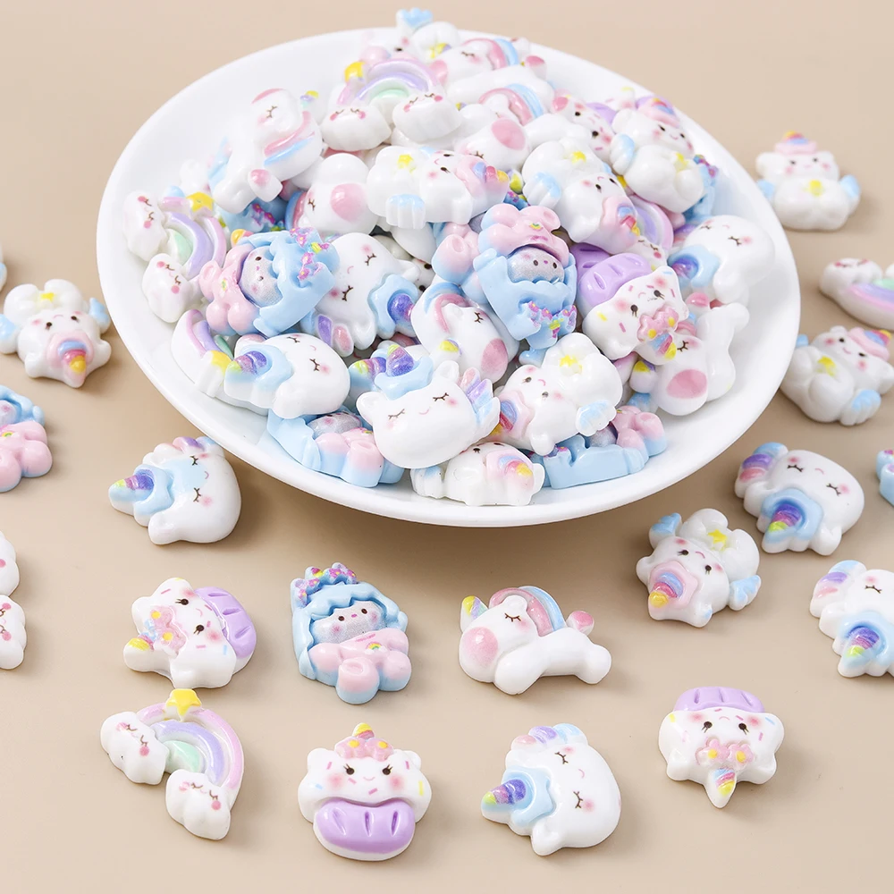 Leslie 15 Stücke Neue Nette Regenbogen Einhorn Harz Flache Rückseite Cabochon Für DIY Telefon Fall Kühlschrank Magnet BJD Puppe Kinder Spielzeug