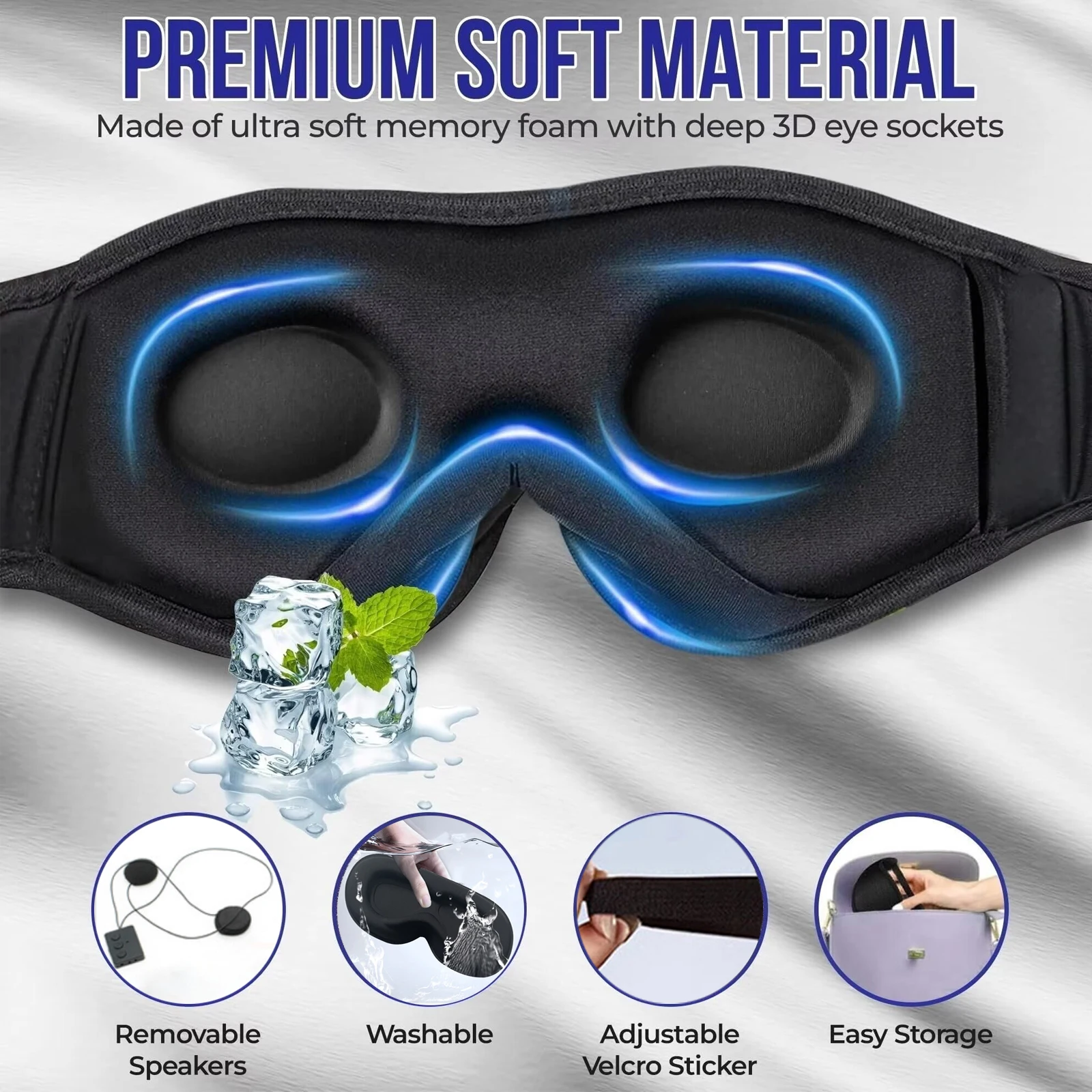 3D Bluetooth Eye Mask Wireless Stereo Sleeping Earphones Comfortable Washable Blindfold Handsfree Call Eyemask for Home Travel