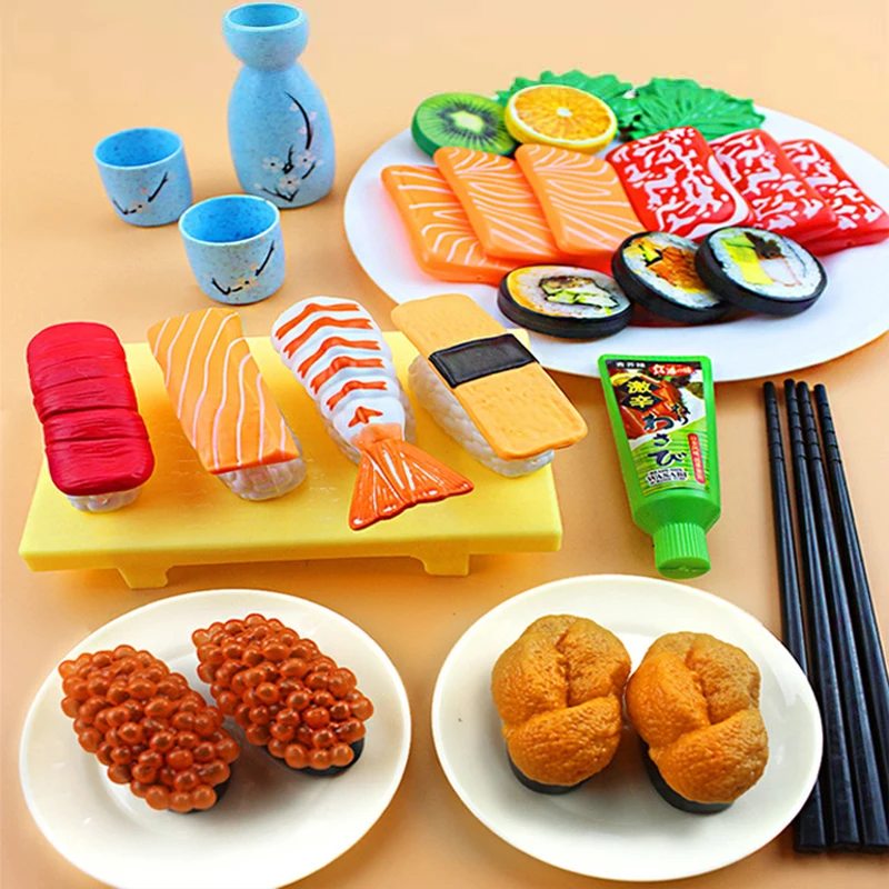 Kids Kitchen Simulation Food Pretend Play Sushi Barbecue Chinese Western Breakfast Steamer Set Meal Toy Set Girl Boy Cooking