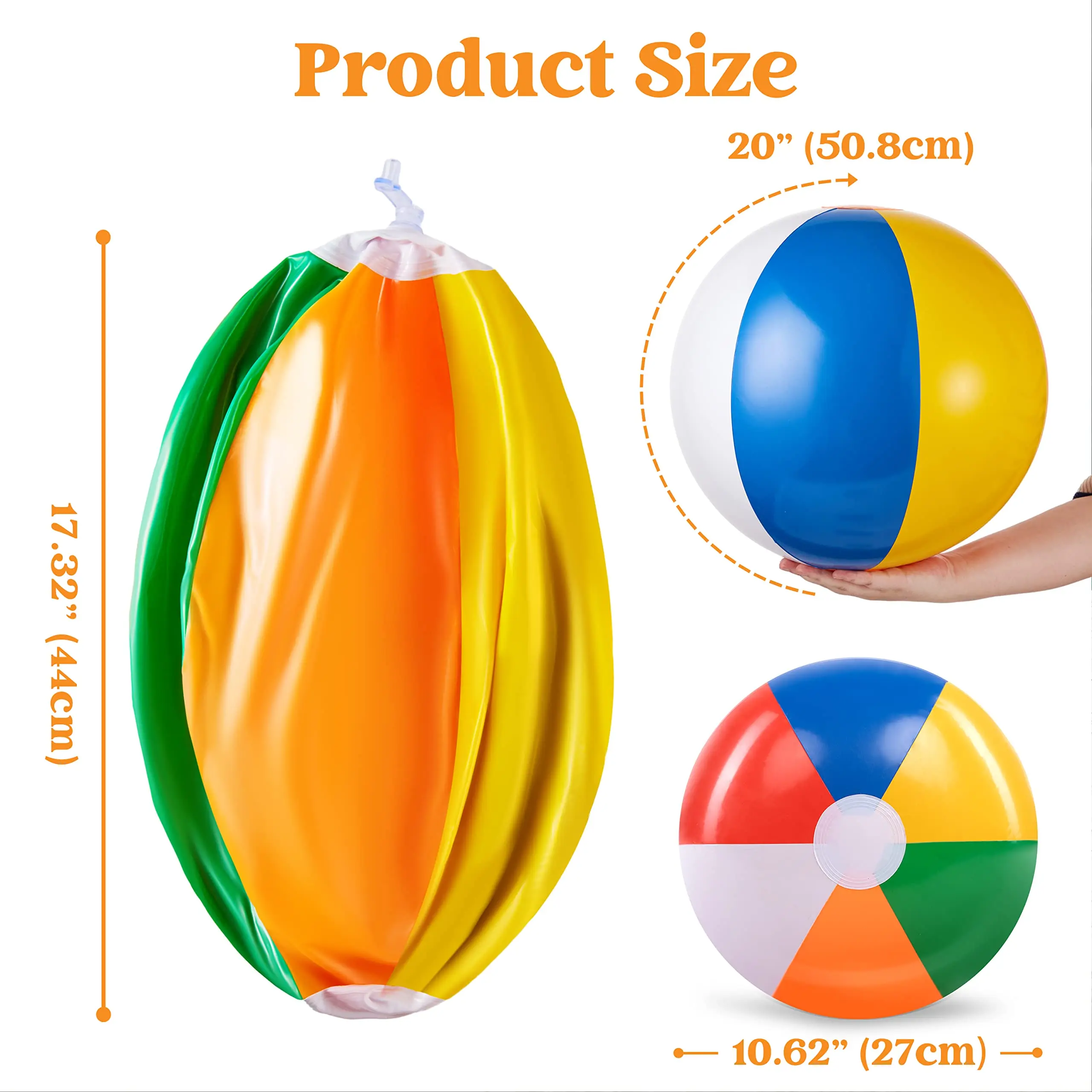 20" 4pcs Beach Balls Large Rainbow Beach Ball Inflatable Swimming Pool Water Games Toys for Kids Summer Beach Party Fun Gifts 5