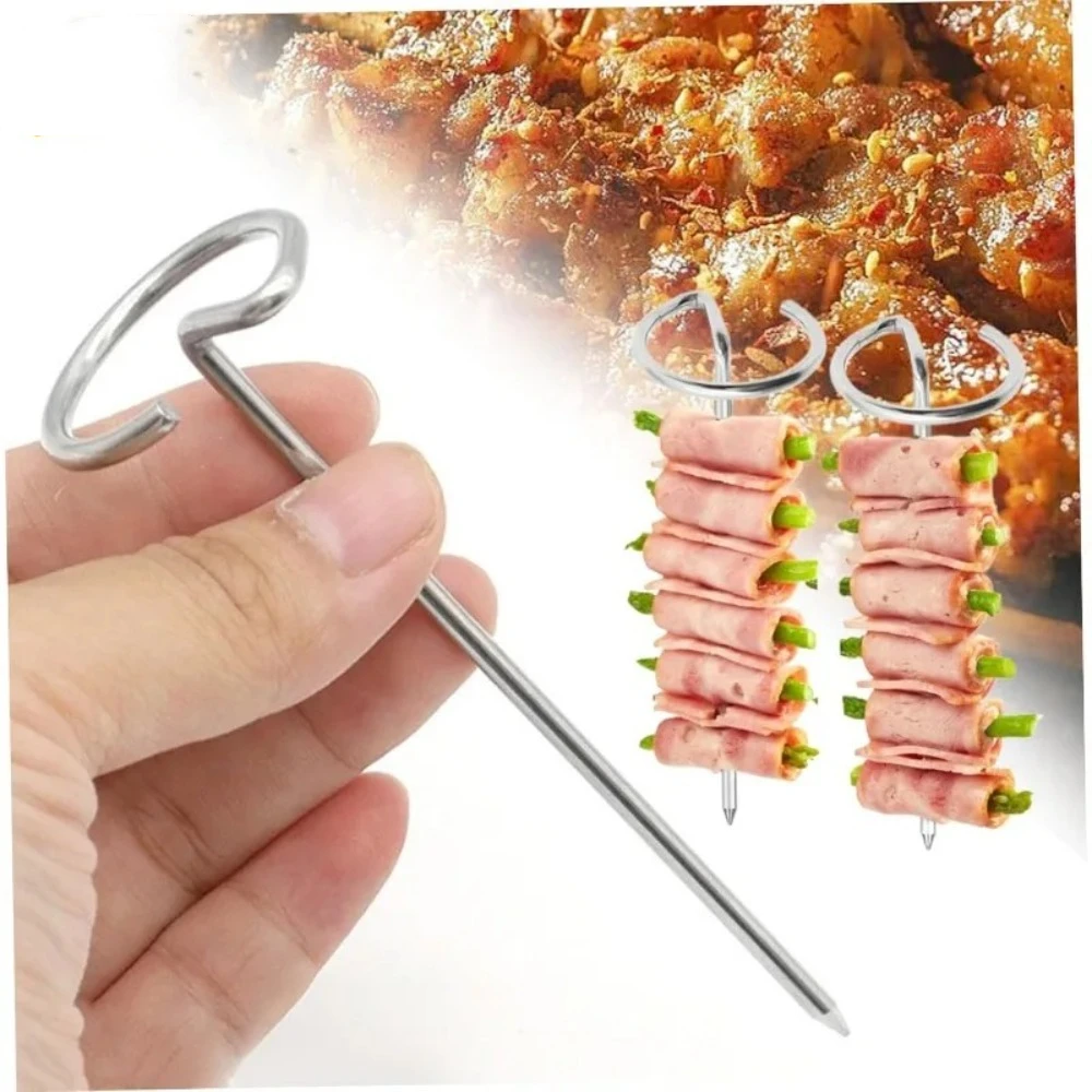 10PCS Portable Barbecue Sticks Stainless Steel Barbecue Accessories Oven Hanging Vertical Grill Reusable Skewers