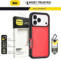 Heavy Duty Armor Defender Magnetic Phone Case - Shockproof Protective Cover with MagSafe Charging Compatibility - iPhone 16 (Red Back)