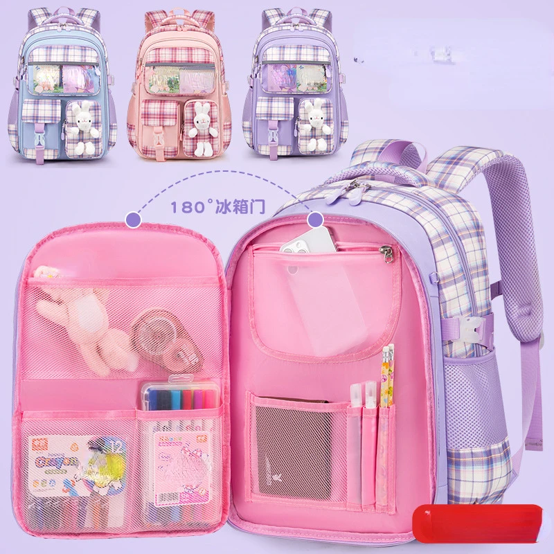 

Orthopedic Primary School Bags for Girls Nylon Children's Backpack for Grades 1-3-6 Large Capacity Kids Bookbag Rucksack Mochila