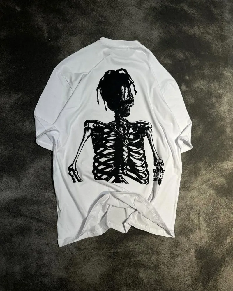 

European and American Trendy Brand Dark Style Retro Printed Short-sleeved Tops Men Y2k Harajuku Oversized T-shirt Women