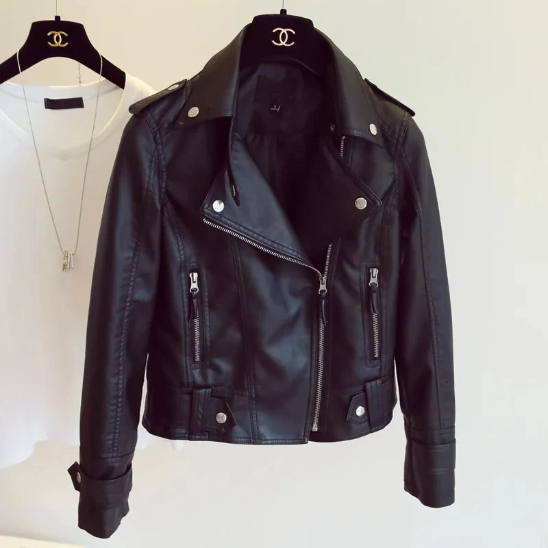 

Leather Coat Women's 2023 Spring Autumn New Lady Jacket Coat Korean Motorcycle PU Leather Jacket Slim Short Leather Jacket