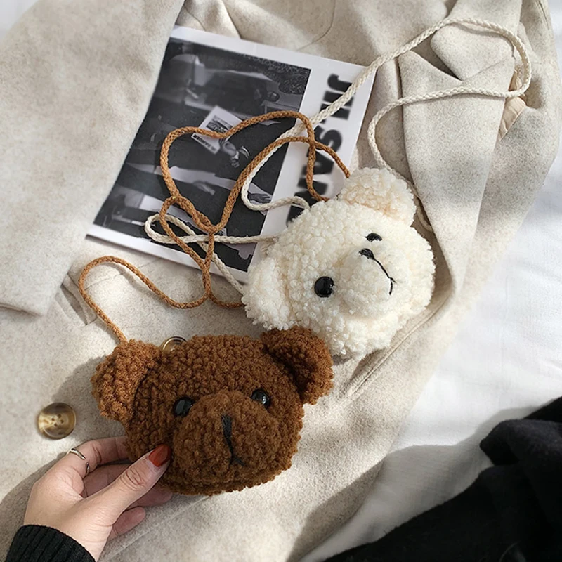

Cute Bear Plush Single Shoulder Bag for Children Kids Cartoon Messenger Bags Little Girls Kawaii Stuffed Coin Purses Key Wallets
