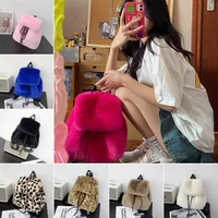 Y2k Plush Backpack Women Small Cute Drawstring Leopard Fluffy Bag Solid Soft Fleece Knapsack Winter Warm Faux Fur Mini Backpack