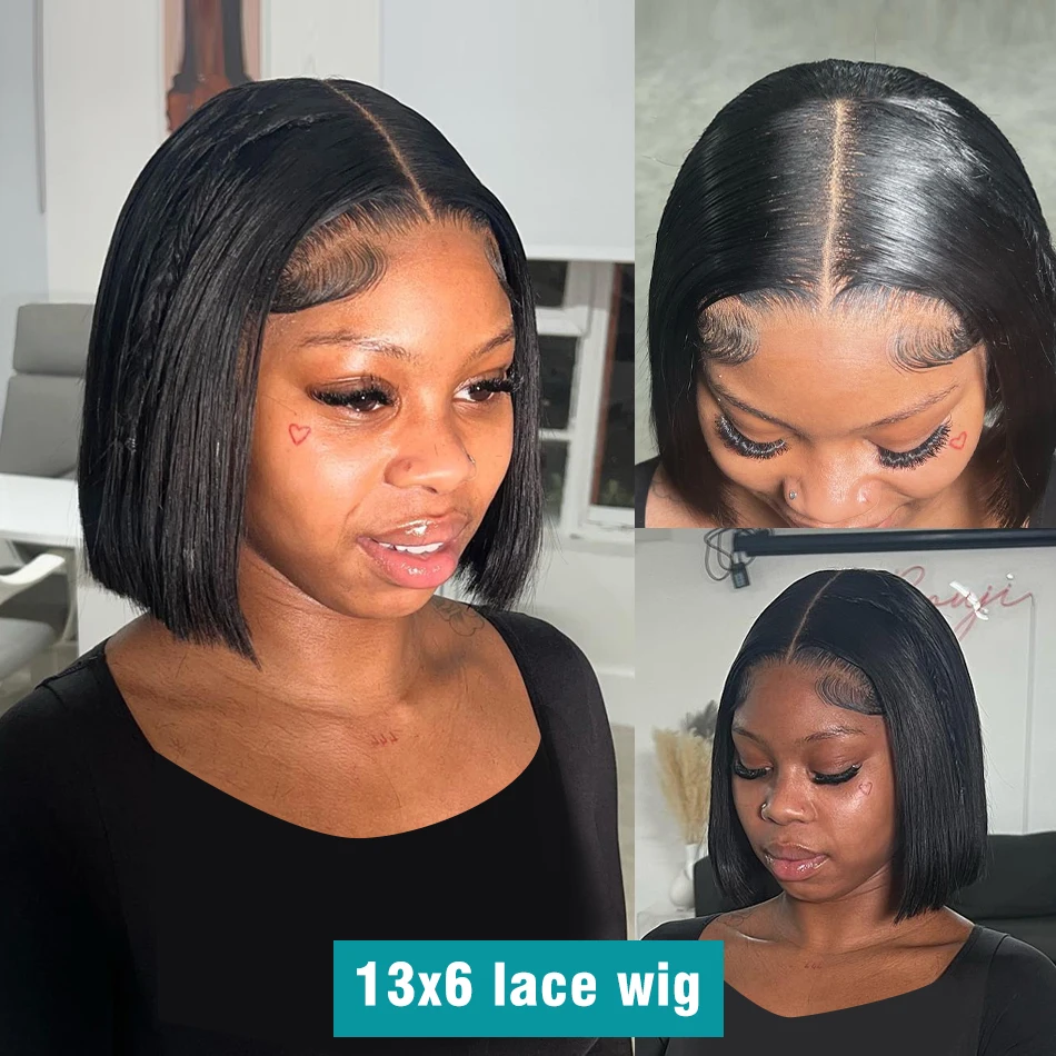 Rosabeauty 13X6 Straight Short Bob 5X5 Pre Plucked Closure 13x4 Lace Front Human Hair Wigs Brazilian Frontal Wigs 180%