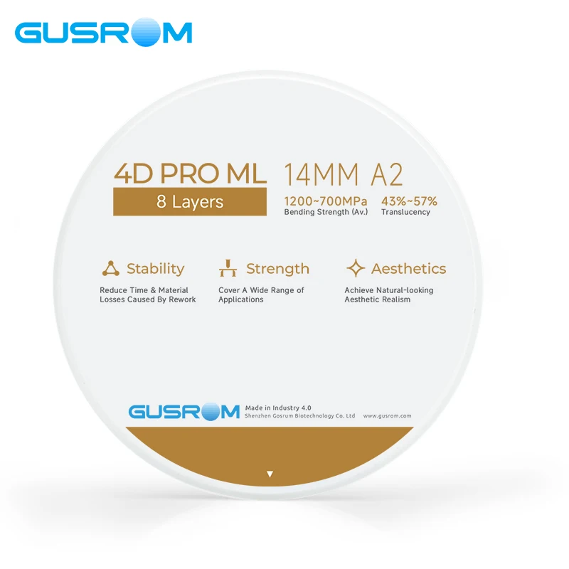 GUSROM 4D PRO ML Mehrschichtiger A3-Zirkonoxidblock 98 x 18 mm A2-Farbverlauf Hochtransluzente Dental- CAD-CAM-Zirkonoxidscheibe für Kronenbrücke – Detail 3