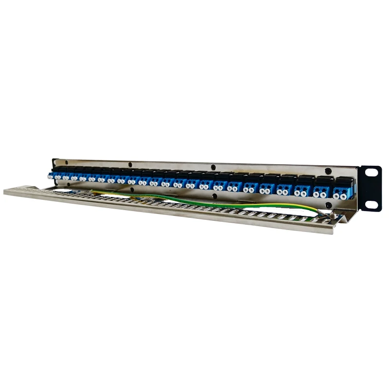24-Port LC Fiber Optic Patch Panel Multimode Duplex LC-LC Couplers Keystone Jack Optical Cable Frame 19" 1U Cabinet Bracket