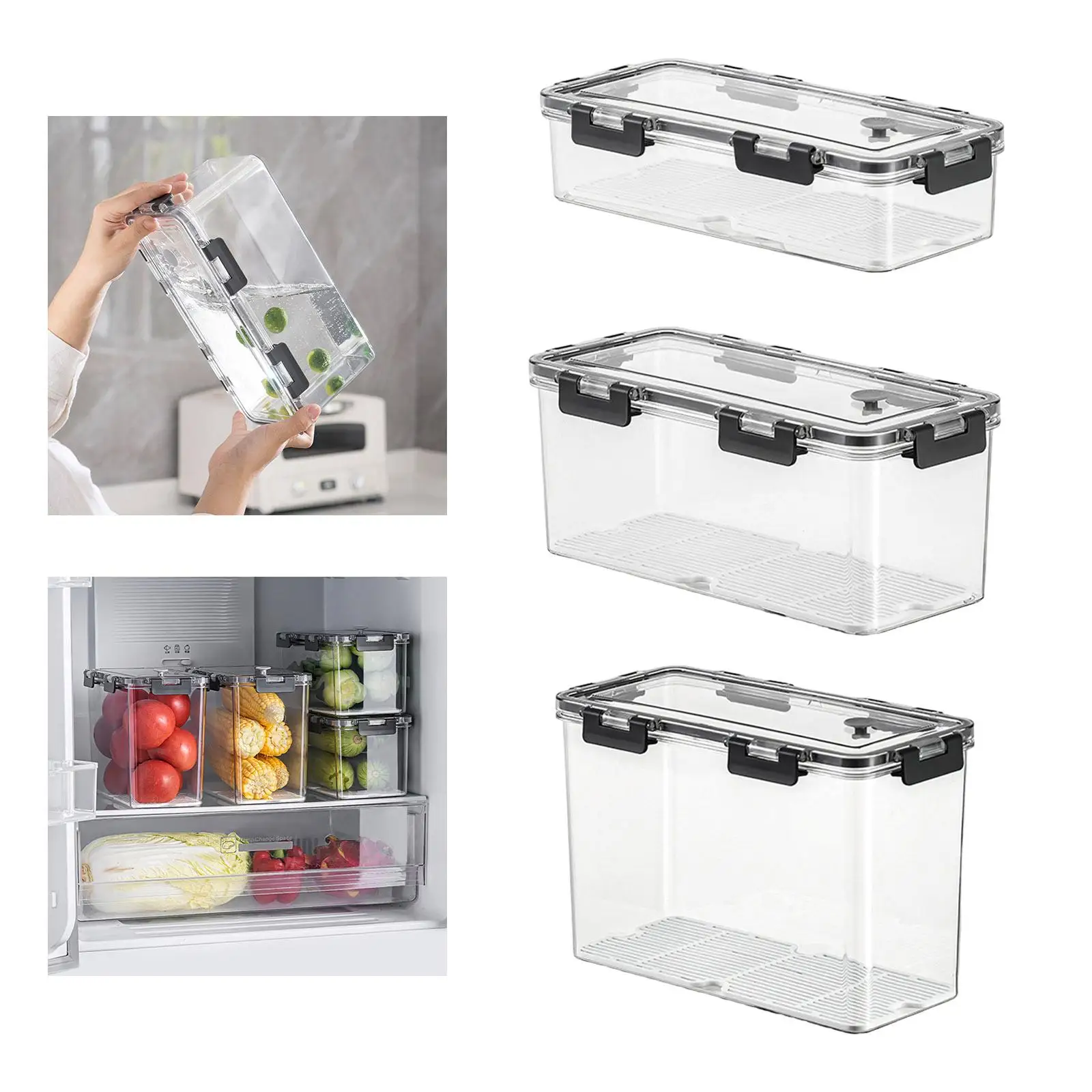 Refrigerator Food Container with Removable Drain Tray Leakproof BPA Free