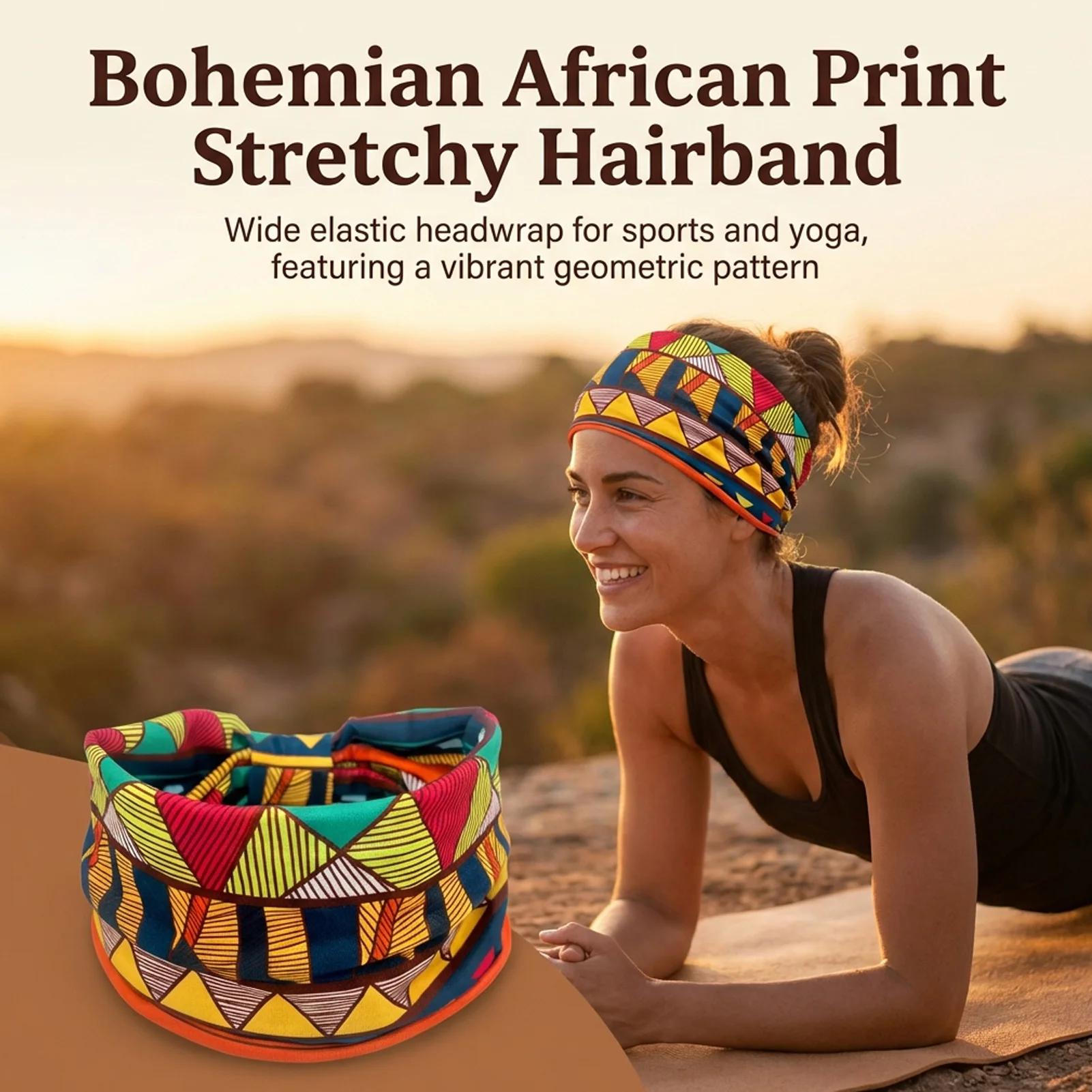 Boho-Stirnband mit afrikanischem Muster, breiter Stretch-Haarwickel für Yoga, Sport, Alltagskleidung, Stirnband für Damen, modisches, lässiges Haar-Accessoire – Detail 5