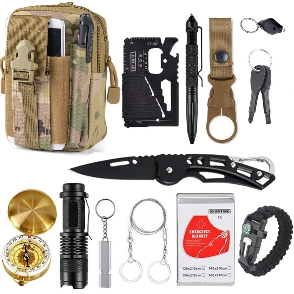 13in1 Survival Kit Außen Notfall Set Outdoor Camping Abenteuer Tool Camping 
