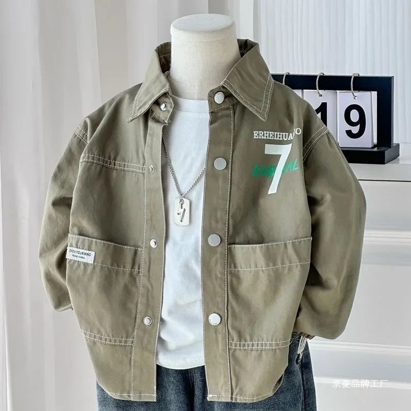 Boys' Shirt Jacket Autumn Style New Children's Single Button Fashionable Trendy Letter Cool Boys' Autumn Wear