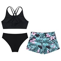 Kids Girls 3 Pieces Swimming Bathing Suits Beach Wear Bikini Tankini Swimsuit Crop Tank Top+Briefs+Printed Shorts Swimwear Set - Image 4