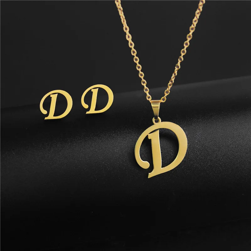 alphabet pendant necklace and earrings set