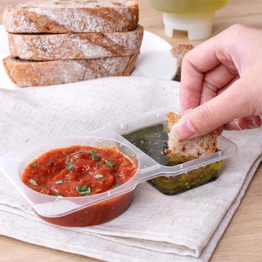Double Compartment Transparent Dressing Containers Leakproof Stackable Storage Snack Containers Disposable for Travel Picnic
