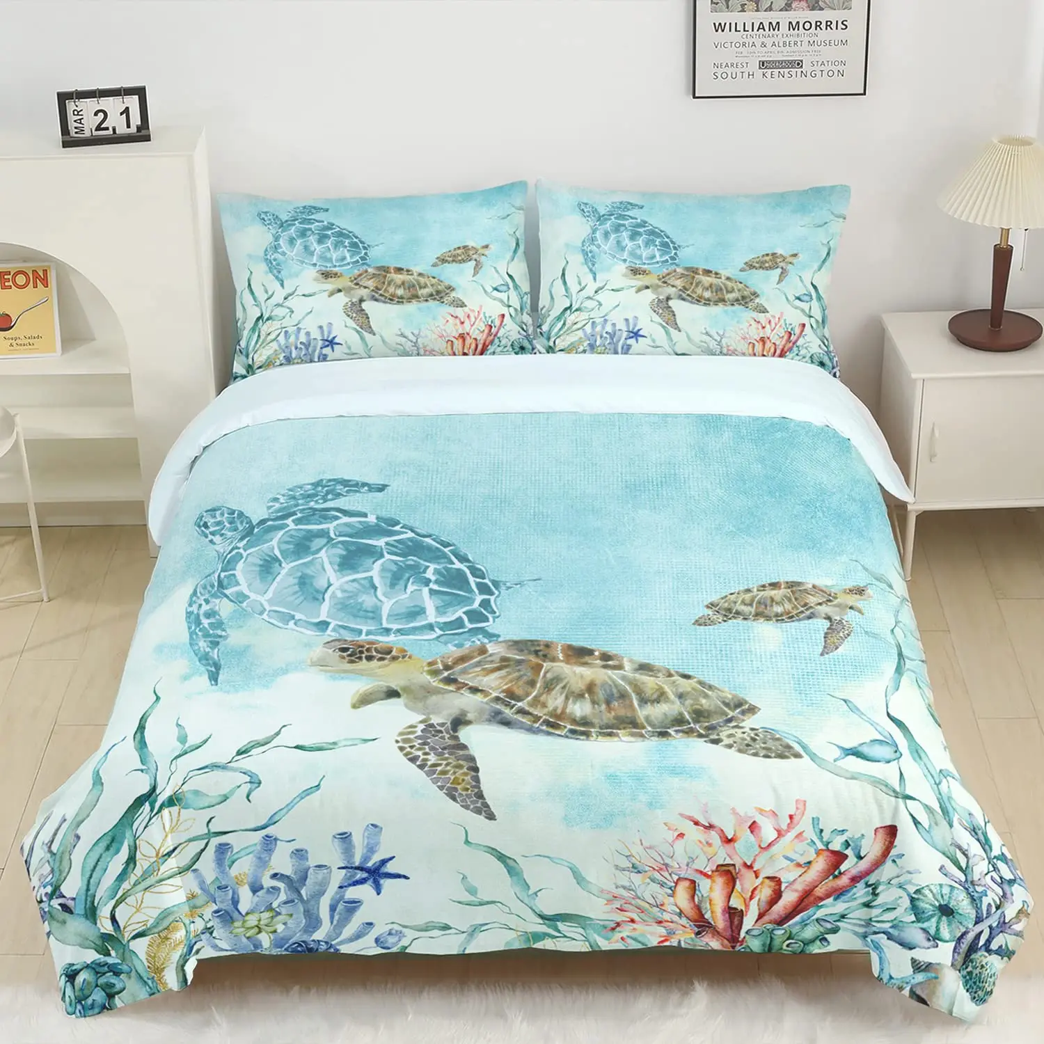 Ocean Life Duvet Cover Sets for Kids Teens Queen Size Lightweight Down Quilt Covers 2 Pillowcases 1 Comforter Cover No Comforter 2