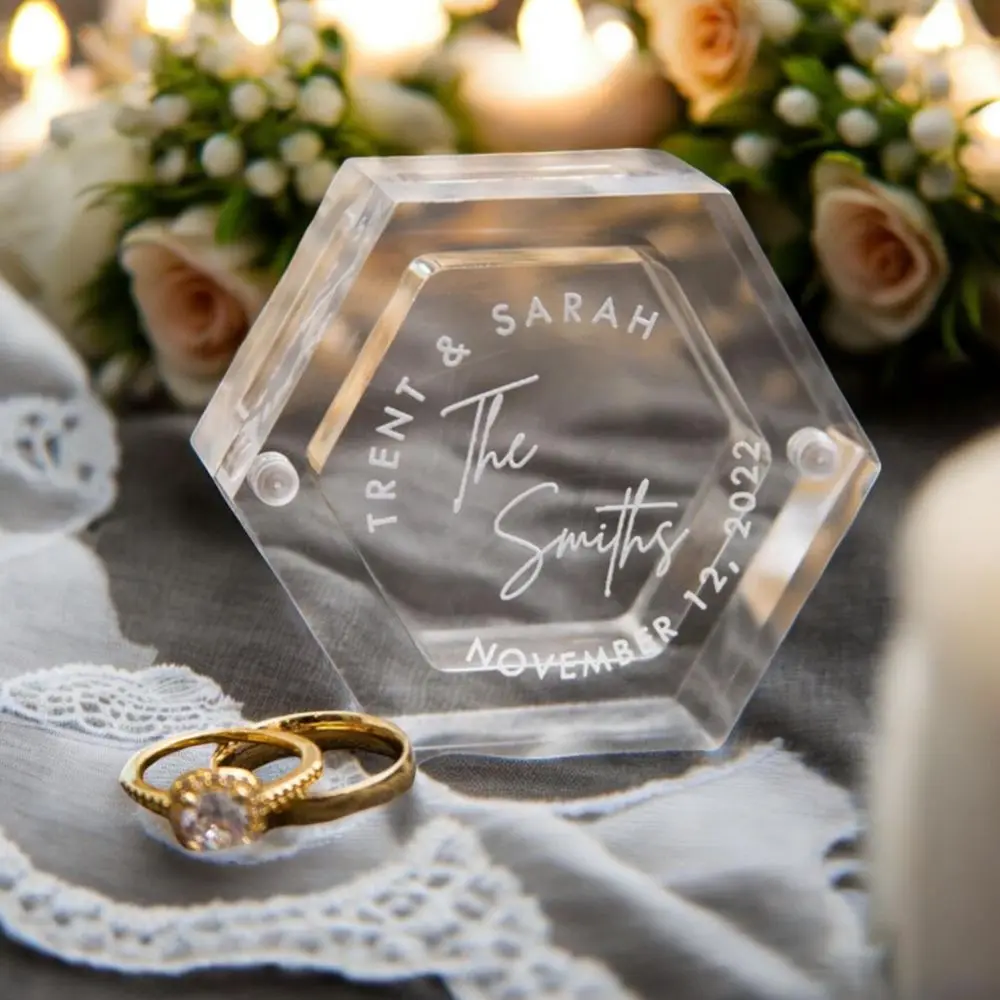 Personalized Wedding Gift Acrylic Ring Box Transparent Jewelry