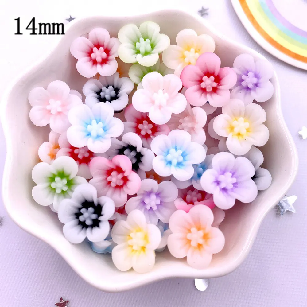 50 Colorful 14mm Resin Morning Glory Flower Gems