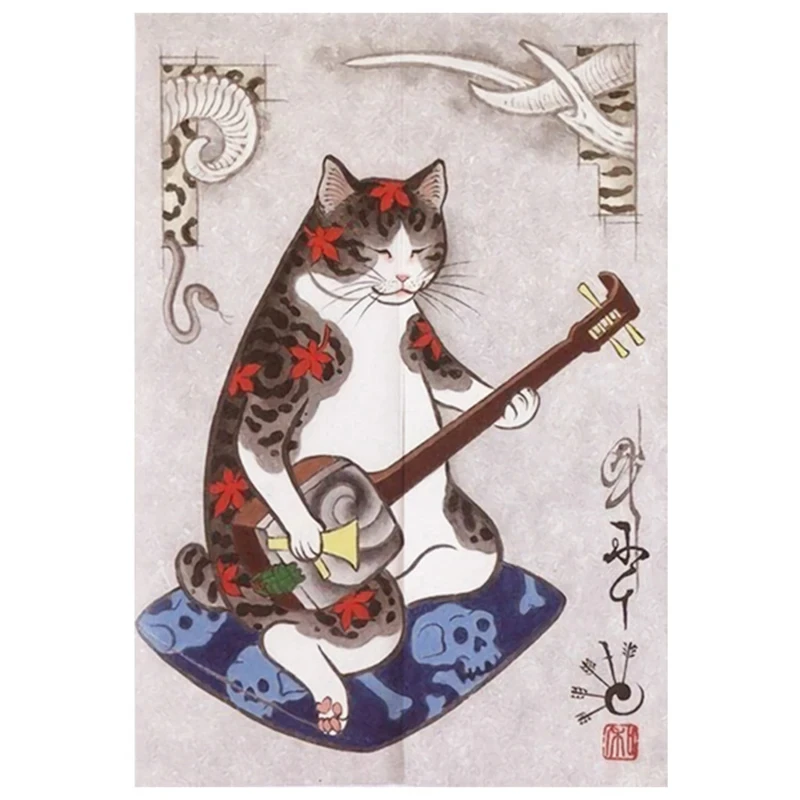 Japanese Ukiyo-e Tattoo Cat Noren Door Curtain Printed Doorway Curtain Kitchen Bedroom Entrance Decoration Hanging Half-Curtains 3
