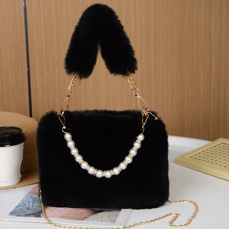 Fashionable Pearl Rabbit Faux Fur Handbag Image 21