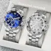 2PCS Fashion Men Business Watches Luxury Large Dial Mens Quartz Watch Set Relogio Masculino（Without Box） 1